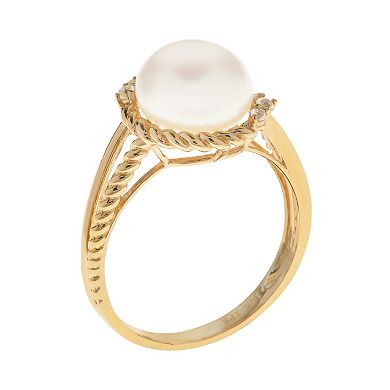 PearLustre by Imperial 10k Gold Freshwater Cultured Pearl & White Topaz Halo Ring