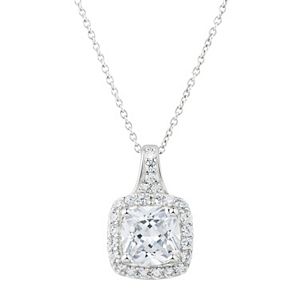 DiamonLuxe Sterling Silver 3 3/8 Carat T.W. Simulated Diamond Cushion Halo Pendant