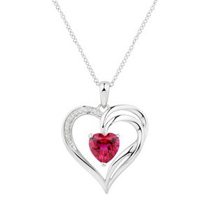 Two Hearts Forever One Lab-Created Ruby &  1/4 Carat T.W. Diamond Heart Pendant