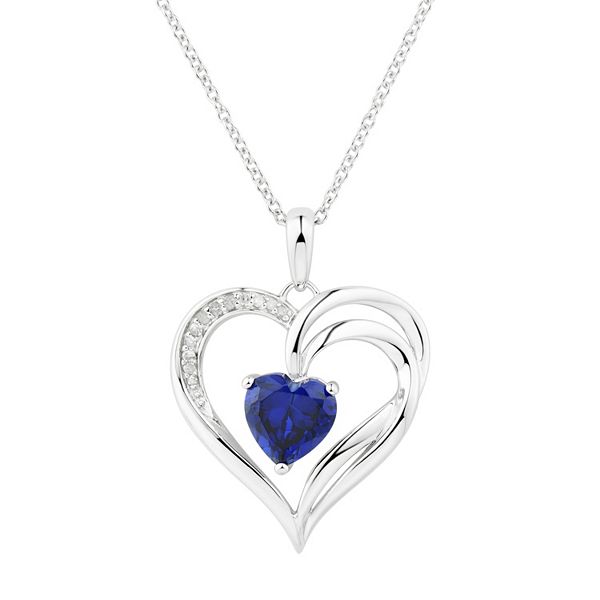 Two Hearts Forever One Lab-Created Sapphire & 1/4 Carat T.W. Diamond Heart  Pendant