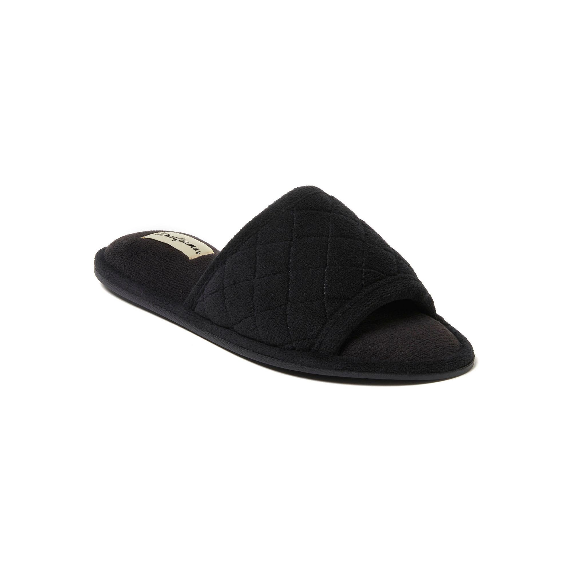 Dearfoams Microfiber Terry Quilted Womens Slide Slippers, Size: Small, Bla