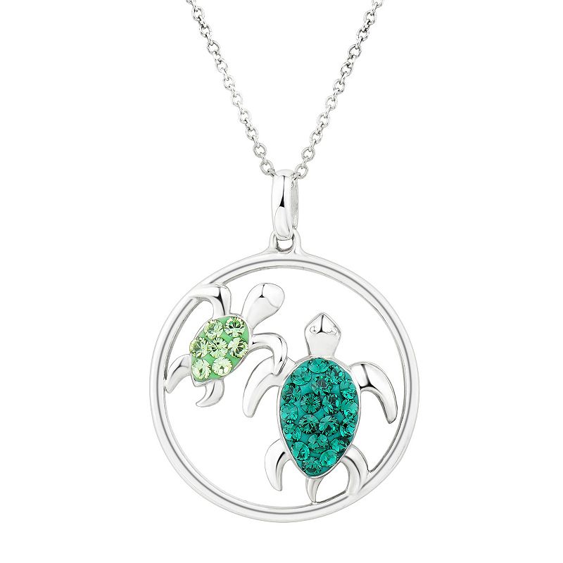 DiamonLuxe Crystal Sterling Silver Turtle Circle Pendant, Womens, Green
