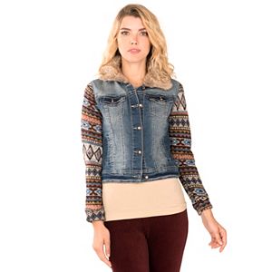 Juniors' Wallflower Faux Fur Collar Denim Jacket