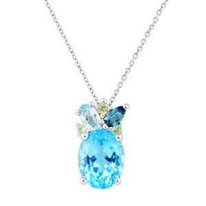 Sterling Silver Blue Topaz & Peridot Pendant Necklace