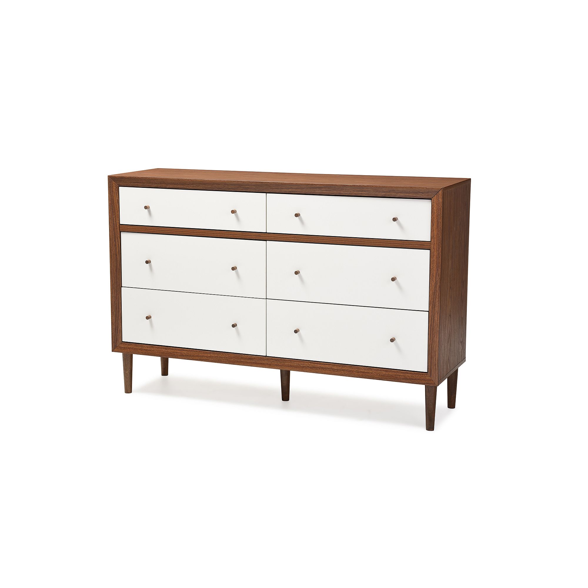 Baxton Studio Harlow Mid-Century Modern Scandinavian 6-drawer Dresser, Brow
