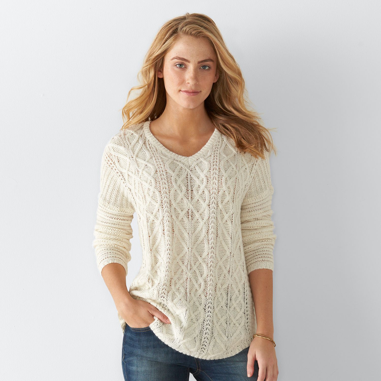 cable v neck sweater