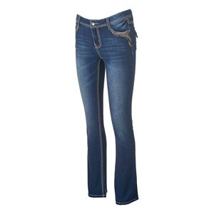 Juniors' Vanilla Star Faded Embellished Bootcut Jeans