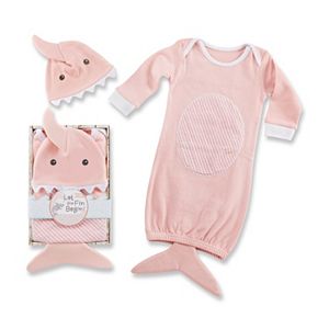 Baby Aspen Let the Fin Begin Pink Sleeper Gown & Cap Layette Gift Set