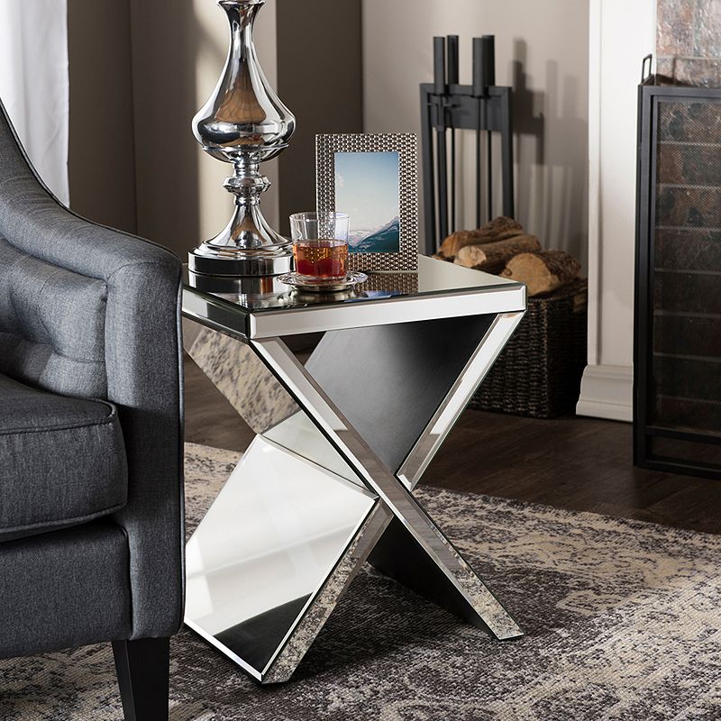 Baxton Studio Morris Mirrored Accent End Table, Silver