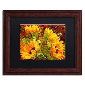 Trademark Fine Art Four Sunflowers Wood Finish Framed Wall Art