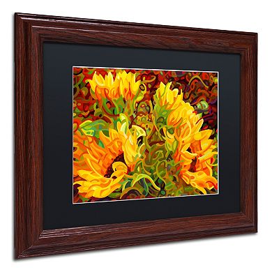 Trademark Fine Art Four Sunflowers Wood Finish Framed Wall Art