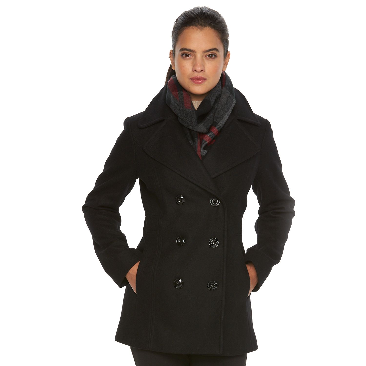 london fog peacoat with scarf