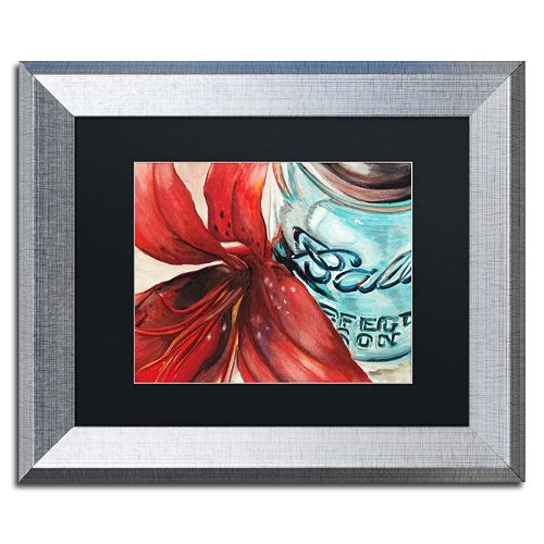 Trademark Fine Art Ball Jar Red Lily Silver Finish Matted Framed Wall Art