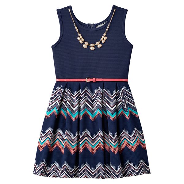 Girls 716 Knitworks Pleated Chevron Sleeveless Skater Dress