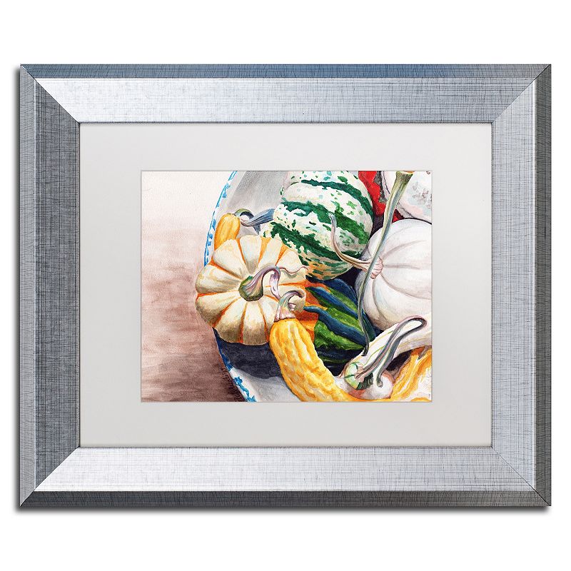 Trademark Fine Art Autumn Gourds Birch Finish Framed Wall Art, White, 16