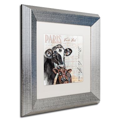 Trademark Fine Art Dans "la Ferme" Cow Silver Finish Framed Wall Art