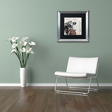 Trademark Fine Art Dans "la Ferme" Cow Silver Finish Framed Wall Art