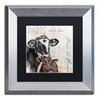Trademark Fine Art Dans "la Ferme" Cow Silver Finish Framed Wall Art