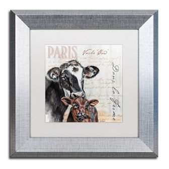 Trademark Fine Art Dans "la Ferme" Cow Silver Finish Framed Wall Art