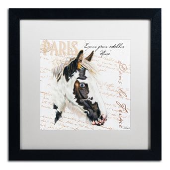 Trademark Fine Art Dans "la Ferme" Horse Black Framed Wall Art