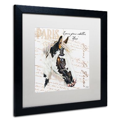 Trademark Fine Art Dans "la Ferme" Horse Black Framed Wall Art