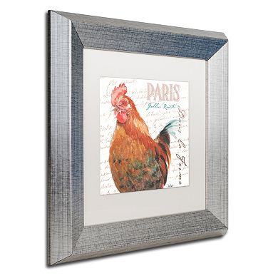 Trademark Fine Art Dans la Ferme Rooster I Silver Finish Framed Wall Art