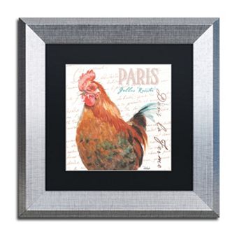Trademark Fine Art Dans la Ferme Rooster I Silver Finish Framed Wall Art