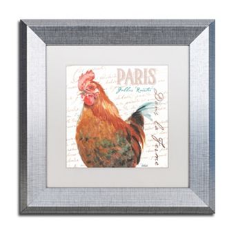 Trademark Fine Art Dans la Ferme Rooster I Silver Finish Framed Wall Art