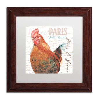 Trademark Fine Art Dans la Ferme Rooster I Wood Finish Framed Wall Art