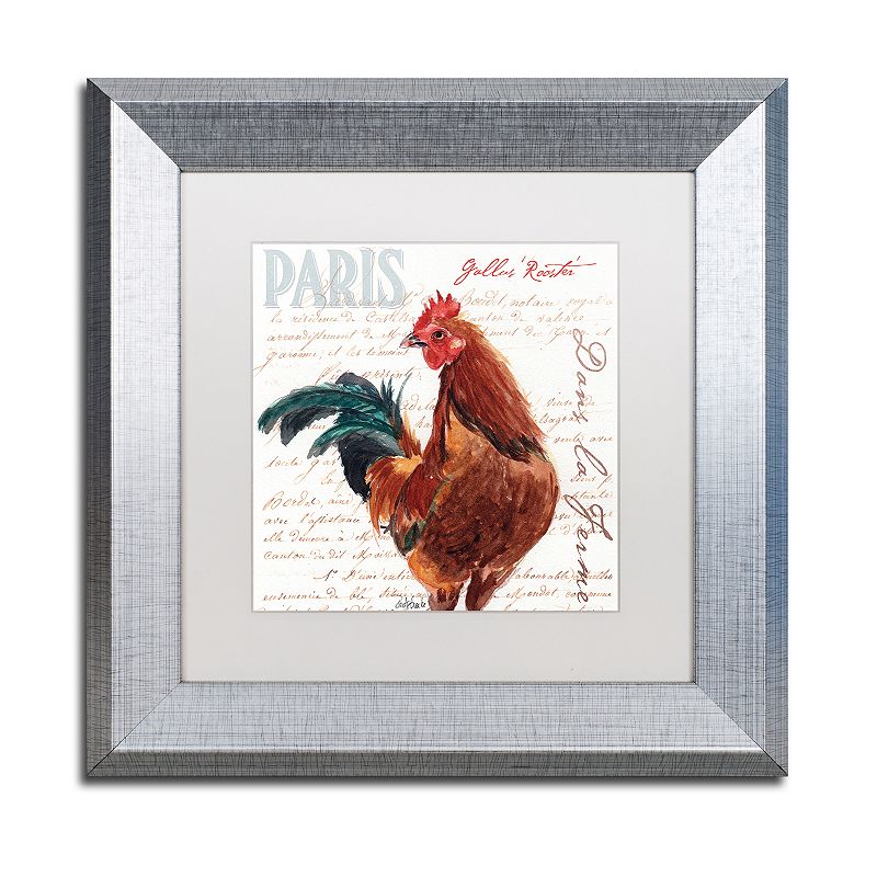 Trademark Fine Art Dans la Ferme Rooster II Silver Finish Framed Wall Art, 
