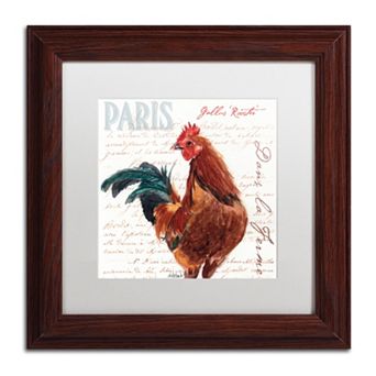 Trademark Fine Art Dans la Ferme Rooster II Wood Finish Framed Wall Art