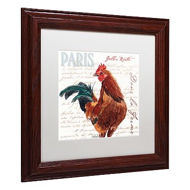 Trademark Fine Art Dans la Ferme Rooster II Wood Finish Framed Wall Art