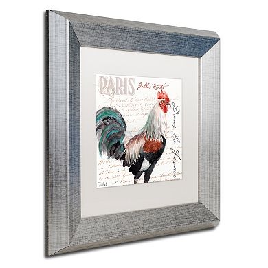 Trademark Fine Art Dans la Ferme Rooster III Silver Finish Framed Wall Art