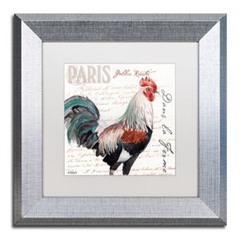 Trademark Fine Art Dans la Ferme Rooster III Silver Finish Framed Wall Art