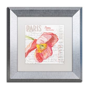 Trademark Fine Art Paris Botanique Red Poppy Silver Finish Framed Wall Art