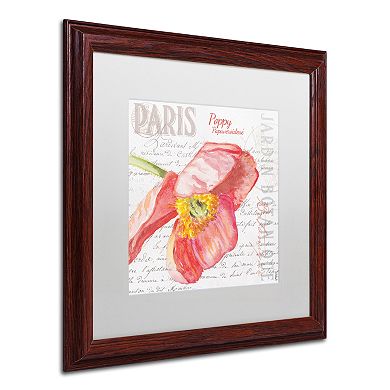 Trademark Fine Art Paris Botanique Red Poppy Wood Finish Framed Wall Art
