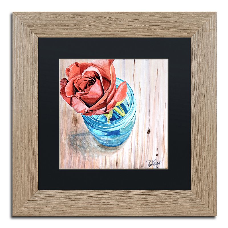 Trademark Fine Art Rose in Jar Birch Finish Framed Wall Art, Black, 16X16
