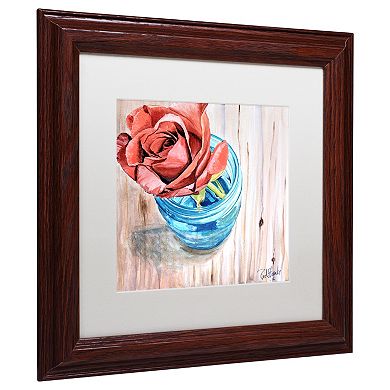 Trademark Fine Art Rose in Jar Wood Finish Framed Wall Art