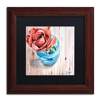 Trademark Fine Art Rose in Jar Wood Finish Framed Wall Art