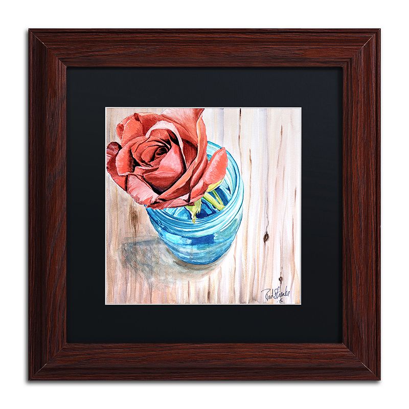 Trademark Fine Art Rose in Jar Wood Finish Framed Wall Art, Black, 11X11