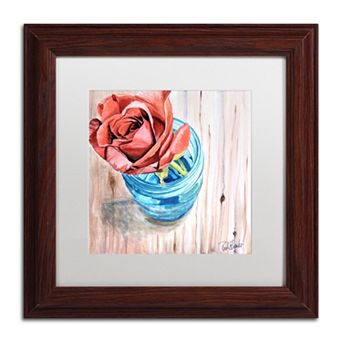 Trademark Fine Art Rose in Jar Wood Finish Framed Wall Art