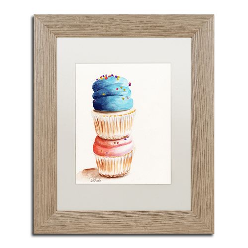 Trademark Fine Art Stacked Cupcakes Birch Finish Framed Wall Art