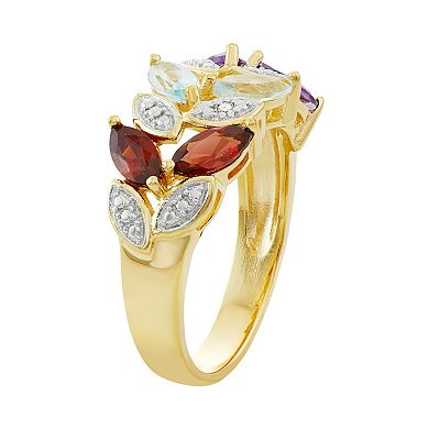 18k Gold Over Silver Gemstone Leaf Ring