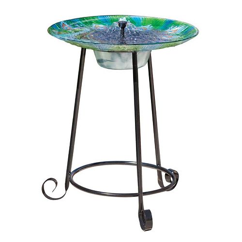 Smart Living Argus Peacock Glass Solar Birdbath