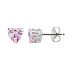 DiamonLuxe Sterling Silver Pink Cubic Zirconia Heart Stud Earrings
