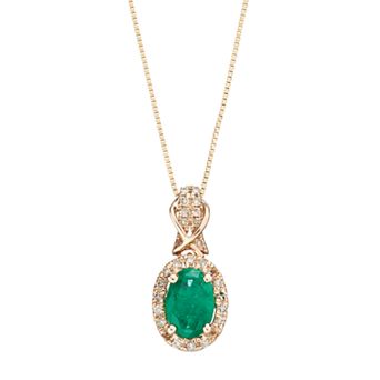 Gemminded 10k Gold Emerald & 1/6 Carat T.W. Diamond Halo Pendant Necklace