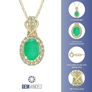 Gemminded 10k Gold Emerald & 1/6 Carat T.W. Diamond Halo Pendant Necklace