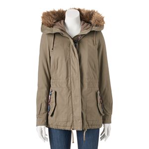 Juniors' Coffee Shop Drawstring Faux-Fur & Twill Jacket