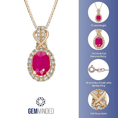 Gemminded 10k Rose Gold Ruby & 1/6 Carat T.W. Diamond Halo Pendant Necklace