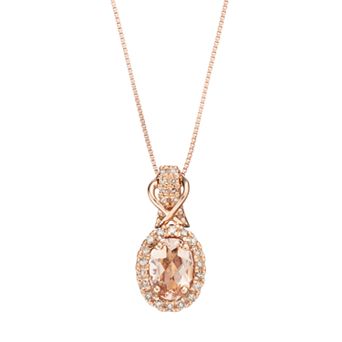 Gemminded 10k Rose Gold Morganite & 1/6 Carat T.W. Diamond Halo Pendant Necklace
